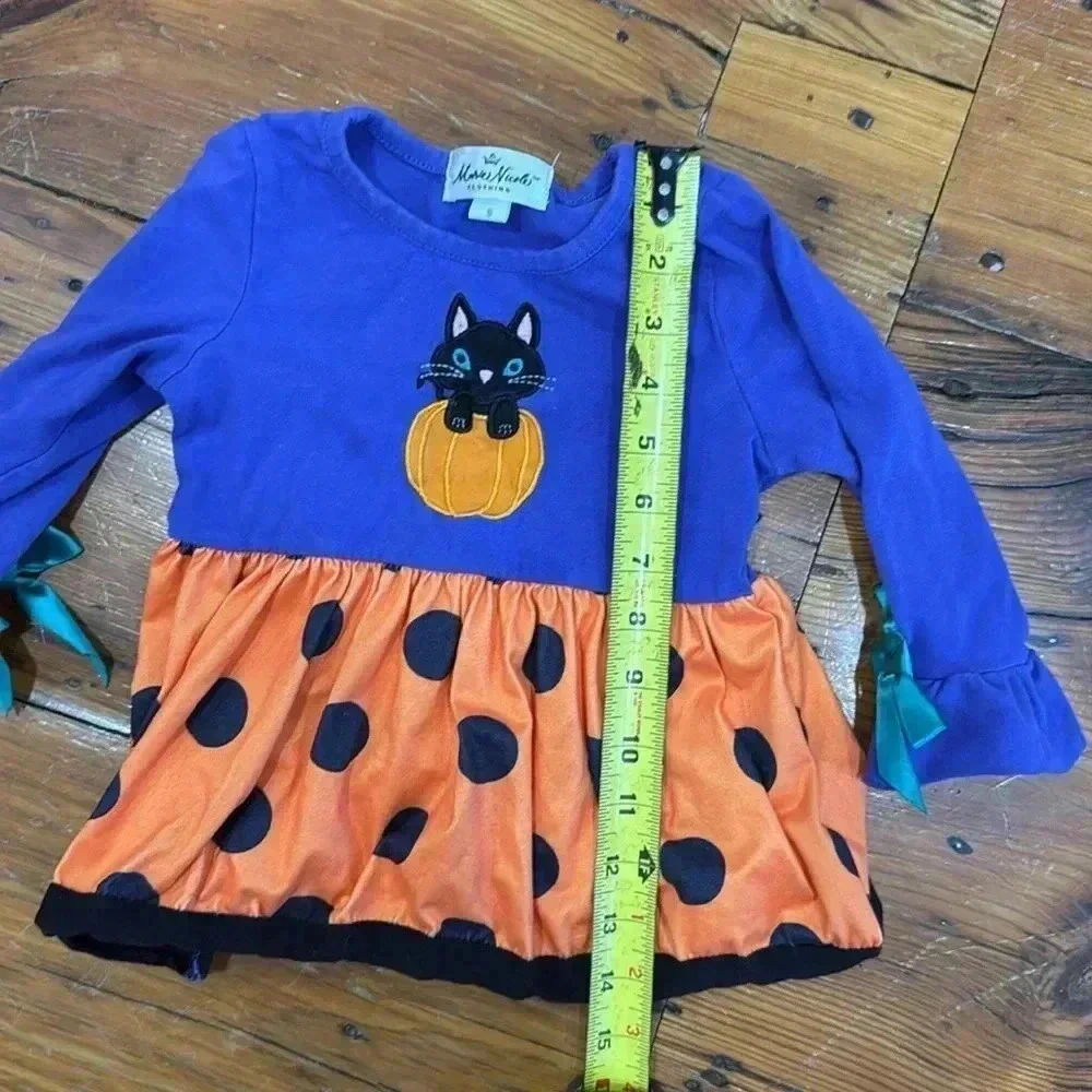 Marie Nicole Purple Cat Halloween Pumpkin Polka Dot Top Shirt size small 3T